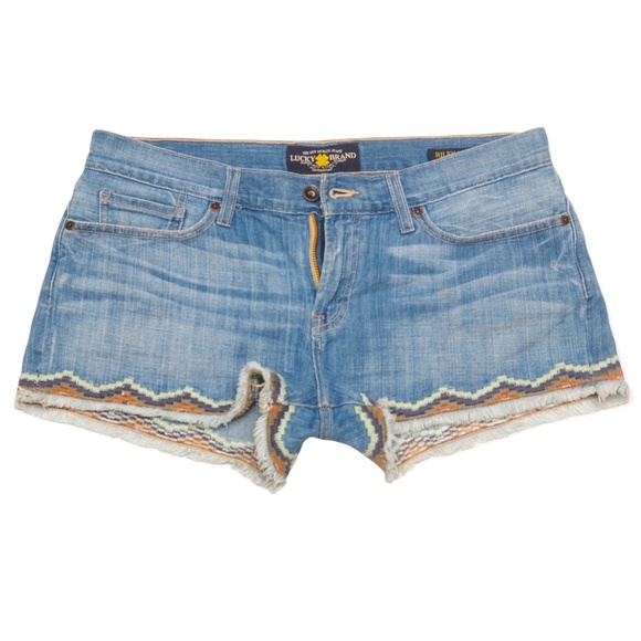 Womens Riley Denim Embroidered Shorts 
